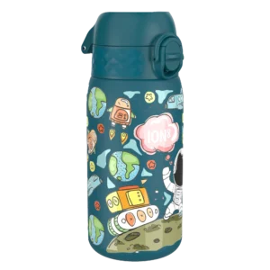 ION8 butelka stalowa jednościenna 400 ml, w kolorze zielonym, z motywem „Kosmos”, do szkoły
