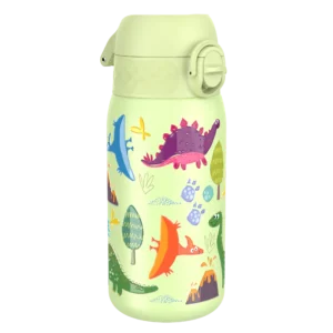 ION8 butelka stalowa jednościenna 400 ml, w kolorze zielonym, z motywem „Dinozaury”, do szkoły