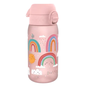 ION8 butelka Recyclon 350 ml, w kolorze różowym, z motywem „Tęcze”, do przedszkola, bez BPA