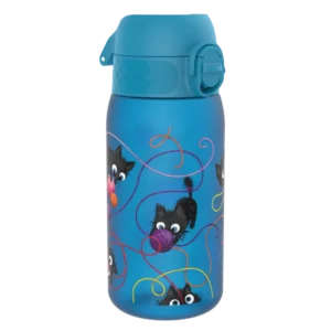 ION8 butelka Recyclon 350 ml, w kolorze niebieskim, z motywem „Koty”, do przedszkola, bez BPA