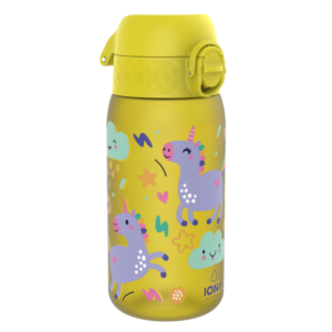 ION8 butelka Recyclon 350 ml, w kolorze żółtym, z motywem „Jednorożce”, do przedszkola, bez BPA