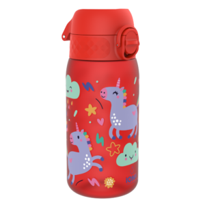 ION8 butelka Recyclon 350 ml, w kolorze czerwonym, z motywem „Jednorożce”, do przedszkola, bez BPA