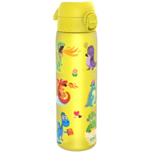 ION8 butelka Recyclon 500 ml, w kolorze żółtym, z motywem „Smoki”, do szkoły, bez BPA