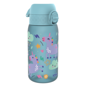 ION8 butelka Recyclon 350 ml, w kolorze niebieskim, z motywem „Jednorożce”, do przedszkola, bez BPA