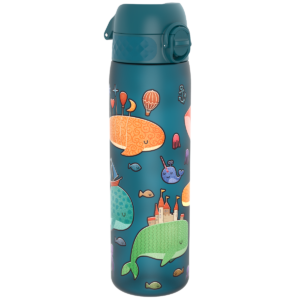 ION8 butelka Recyclon 500 ml, w kolorze turkusowym, z motywem „Wieloryby”, do szkoły, bez BPA